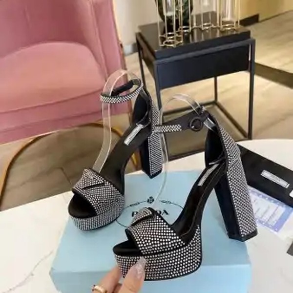 PRADA PLATFORM SANDALS 135MM IN BLACK SATIN WITH CRYSTALS - PSD010 - Image 10