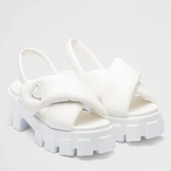 PRADA MONOLITH PADDED SANDALS IN WHITE NAPPA LEATHER - PSD018