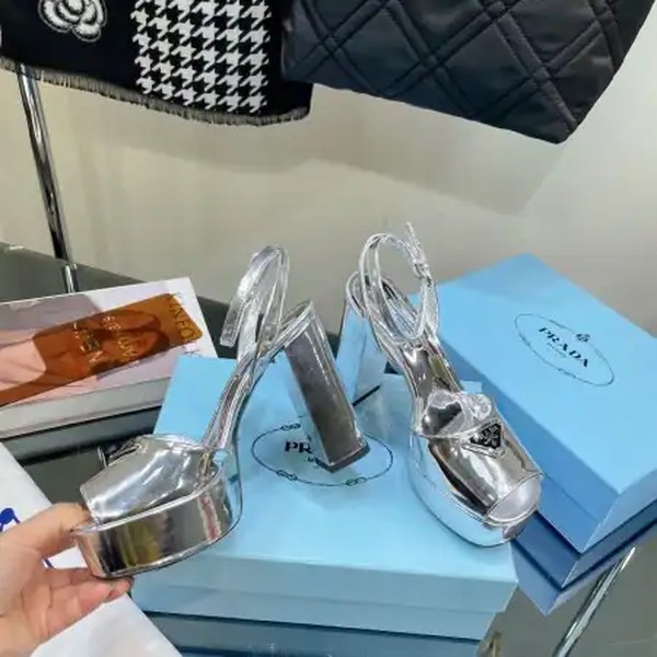 PRADA PLATFORM SANDALS 135MM IN SILVER METALLIC LEATHER - PSD056 - Image 8