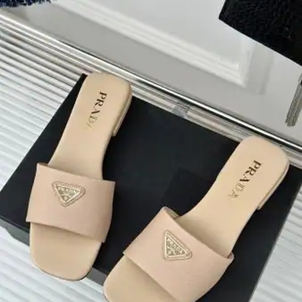 PRADA WOMEN'S SLIDES IN BEIGE SAFFIANO LEATHER - PSD062 - Image 2