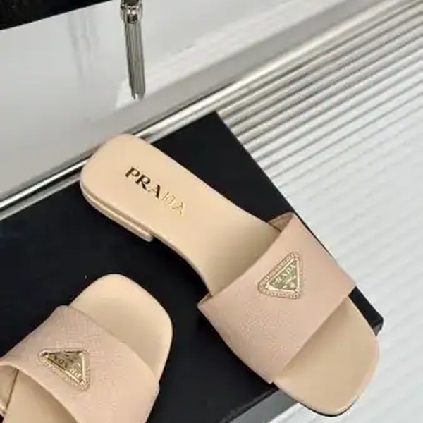 PRADA WOMEN'S SLIDES IN BEIGE SAFFIANO LEATHER - PSD062 - Image 3