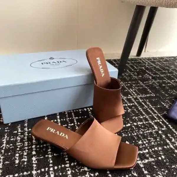 PRADA HEELED SLIDES 35MM IN TOBACCO SATIN - PSD065 - Image 3