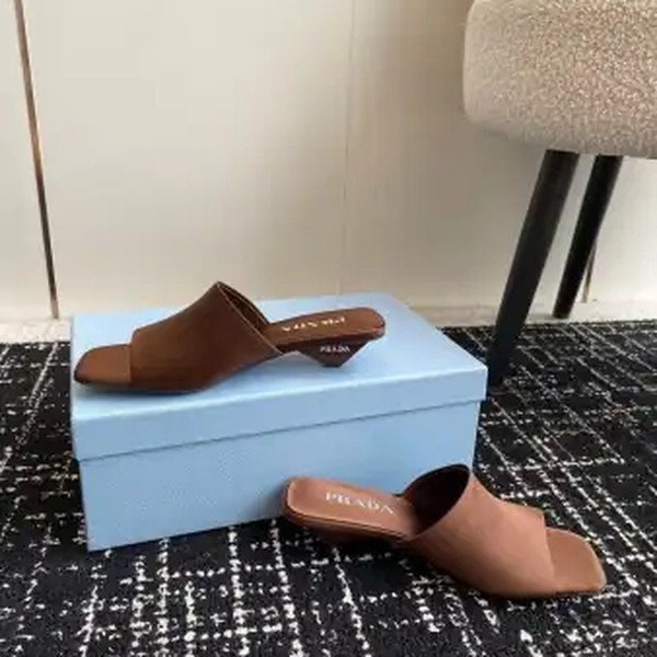 PRADA HEELED SLIDES 35MM IN TOBACCO SATIN - PSD065 - Image 4