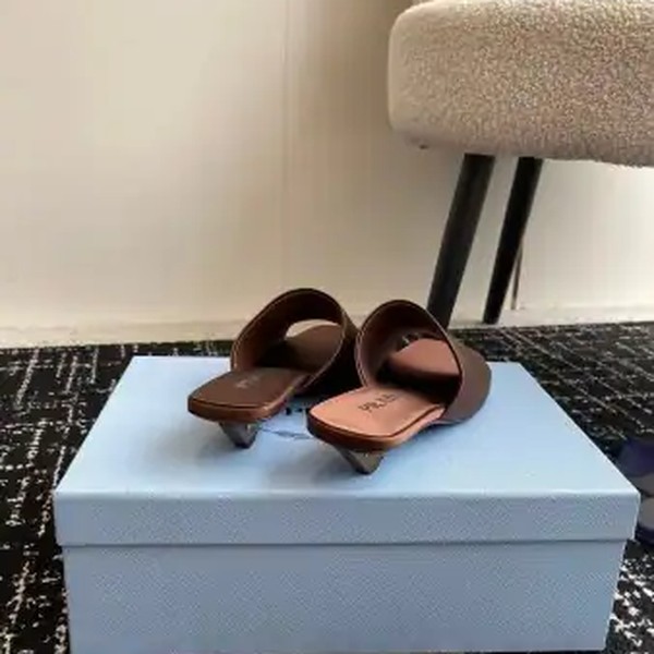 PRADA HEELED SLIDES 35MM IN TOBACCO SATIN - PSD065 - Image 5