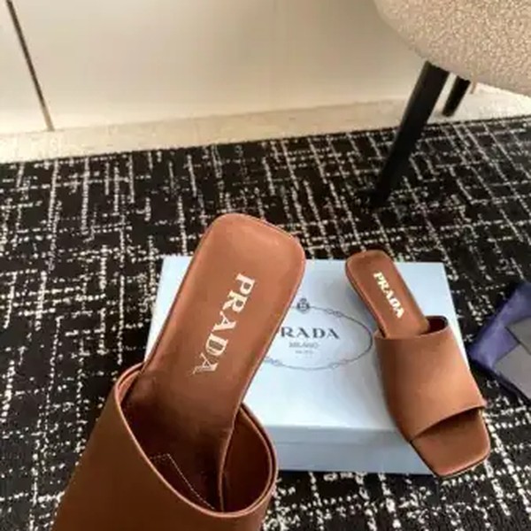 PRADA HEELED SLIDES 35MM IN TOBACCO SATIN - PSD065 - Image 6