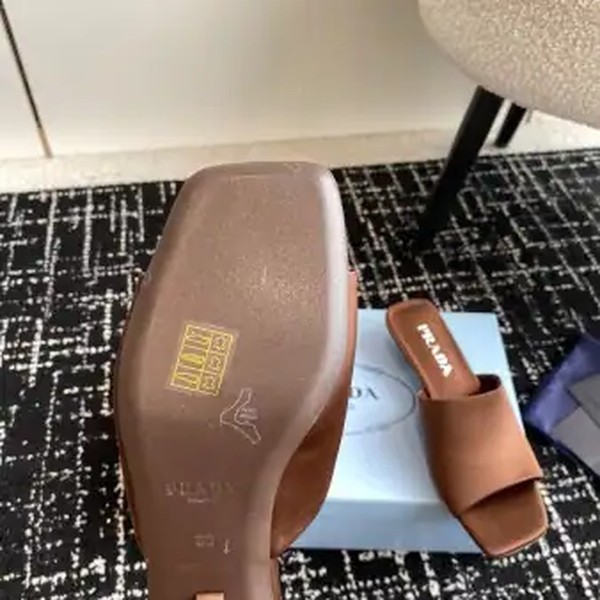 PRADA HEELED SLIDES 35MM IN TOBACCO SATIN - PSD065 - Image 7