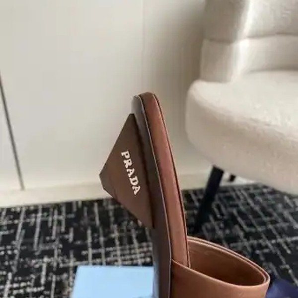 PRADA HEELED SLIDES 35MM IN TOBACCO SATIN - PSD065 - Image 8