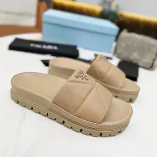 PRADA WOMEN'S SLIDES IN BEIGE QUILTED NAPPA LEATHER - PSD082 - Image 2