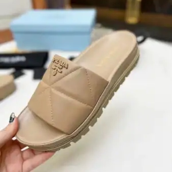 PRADA WOMEN'S SLIDES IN BEIGE QUILTED NAPPA LEATHER - PSD082 - Image 6