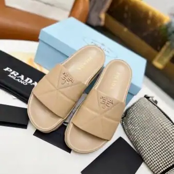 PRADA WOMEN'S SLIDES IN BEIGE QUILTED NAPPA LEATHER - PSD082 - Image 8